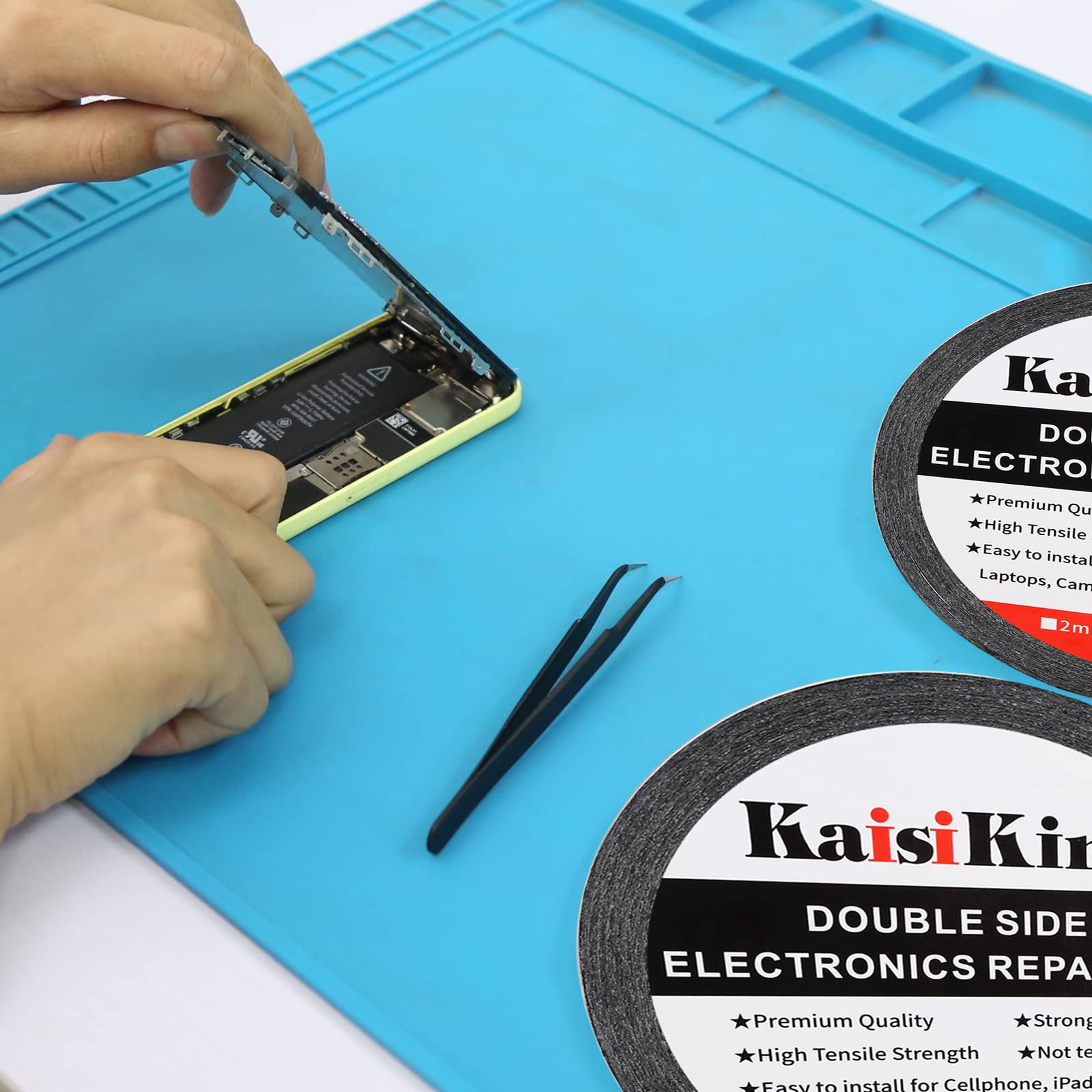 Kaisiking 5mm / 10mm x 50M Double Sided Adhesive Tape LCD Touch Screen Tape Phone Repair Tape with 1 Tweezers for Cell Phone, iPad, Tablets, Laptops, Camera, LCD Screen