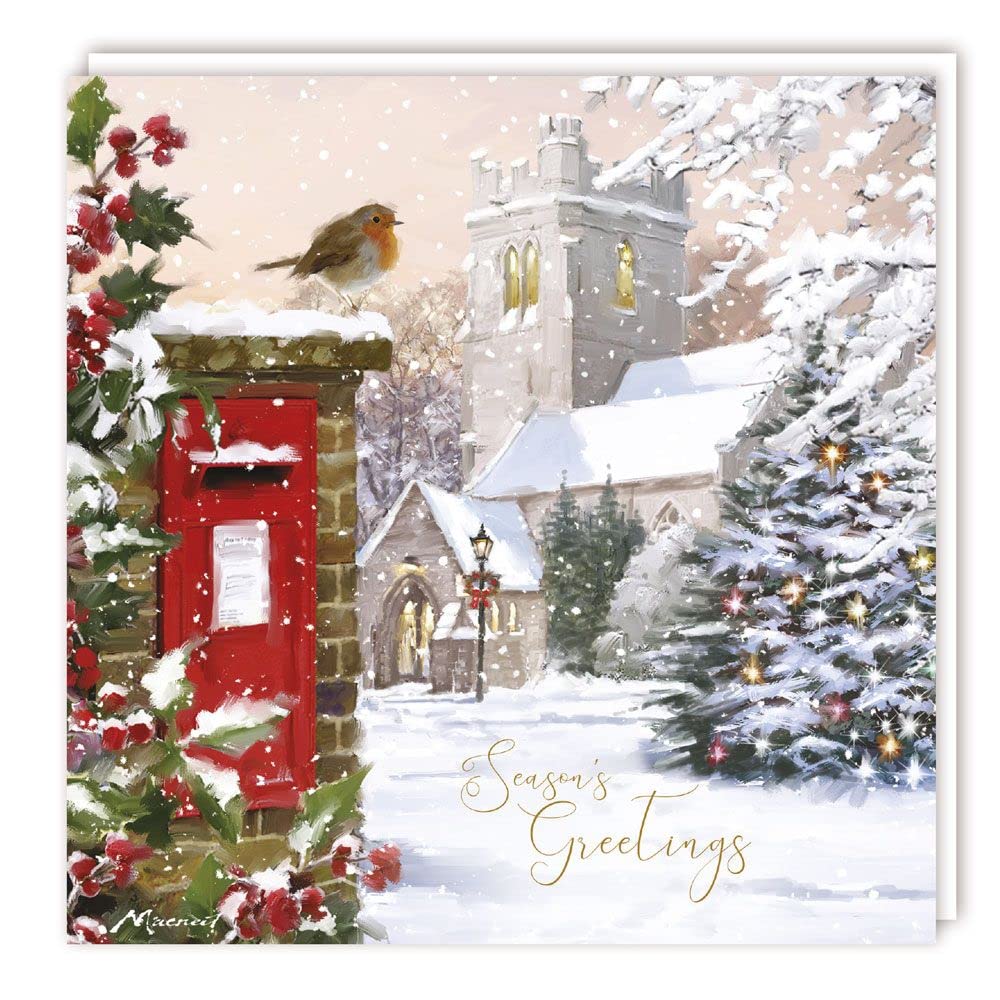 Charity Christmas Cards Red Robin At Church Gloss Finish - Pack 5