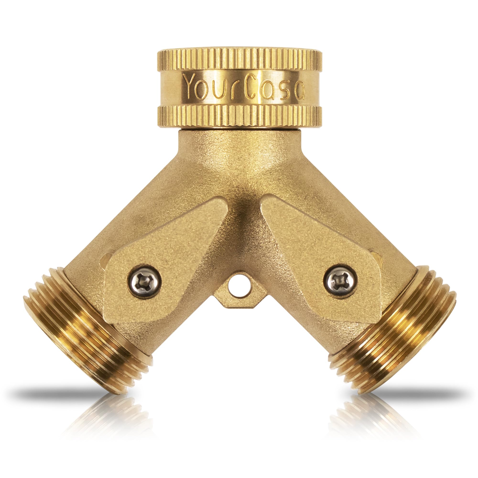 YourCasa Y Water Distributor [3/4 inch] Brass Water Distributor Connector - 2 Way Distributor with Pass-Through Taps - Hose Connector Tap - Tap Connection (Without Coupling
