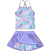 Girls Tankini Swimsuit Mermaid Bathing Suits Criss-Cross Strap Adjustable Summer Beach Two Piece Swimwear Size 4-12