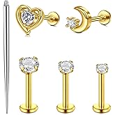 FECTAS 16G Flatback Stud Earrings for Women Hypoallergenic Internal Thread Silver Gold Cartilage Earring Tragus Helix Conch Nose Lip Monroe Labret Medusa Piercing Jewelry