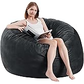 ILPEOD Bean Bag Chairs for Adults - Memory Foam Furniture BeanBag Chair - Kids/Teens Sofa with Soft Micro Fiber Cover - Round Fluffy Couch for Living Room Bedroom College Dorm - 4 ft, Carbon Black