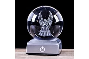 YANZXU 3D Angel Crystal Ball with LED Colorful Lighting Touch Base,God Bless The World,Easter Religious Gifts for Girlfriend Woman Her Aunt Wife Mom Eldership……