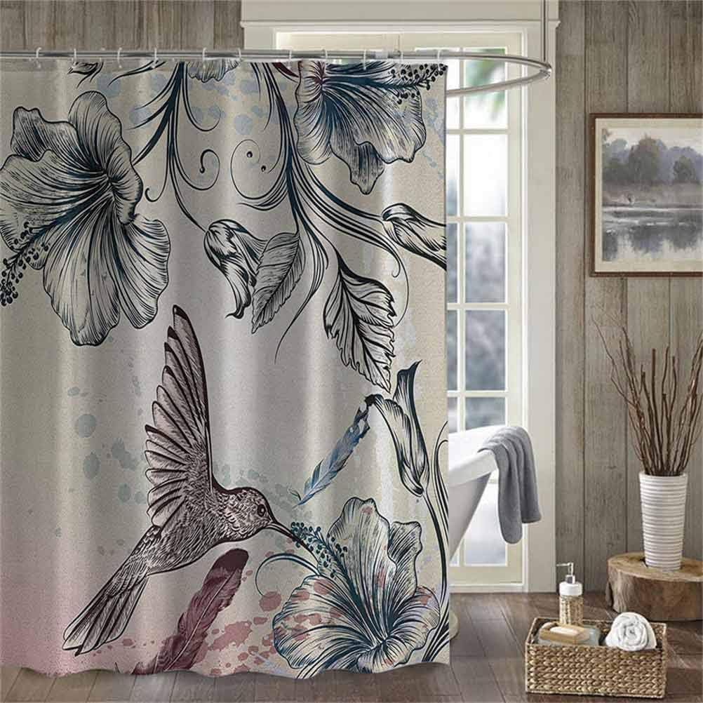 ScottDecor Hummingbird Cute Shower Curtain Floral Art in Vintage Style