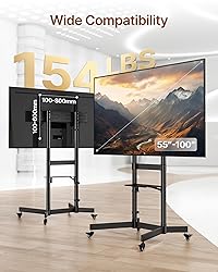 ECOTINY Heavy-Duty Rolling TV Stand for