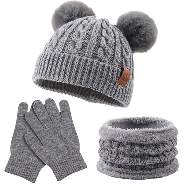 Gifts Treat Kids Beanie Hat Scarf Gloves Set Winter Bobble Hat Neckerchief Knit Mittens For Girls Boys Children Toddler