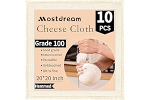 Mostdream Cheese Cloths, 10Pcs 20x20 Inch Grade 100 Precut Cheese Cloths for Straining, 100% Cotton Unbleached, Reusable Musl