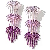 Raffia Palm Leaf Drop Dangle Earring- Handmade Boho Statement Earrings for Summer