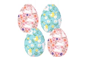 Easter Party Decorations Paper Lanterns Set –10’’ Hanging Rabbit & Egg Paper Lanterns, Colorful Indoor/Outdoor Ceiling Hangin