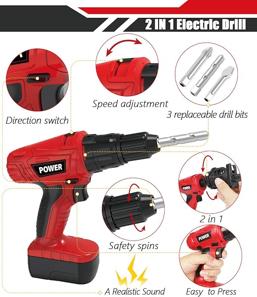 KIDS TOOL SET WITH ELECTRIC TOY DRILL HALLOWEEN CHAINSAW JIGSAW TOY TOOLS, REALISTIC KIDS POWER CONSTRUCTION PRETEND PLAY TOOLS SET TOY STEM PLAYSET TODDLER TOYS KIT FOR TODDLER BOY GIRL