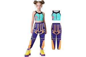 ZIW Demon Cosplay Hunters Costume Kids Golden 3-14Y Girls Pop Singer Outfit with Golden Chain Print for Halloween Costumes