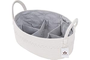 Extra Large Baby Diaper Caddy Organizer Woven Cotton Rope Baby Shower Basket Newborn Registry Boy Girl[8 Pockets+5 compartmen