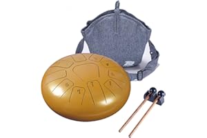 DEEKEC Steel Panda Drum Tank Drum Standard 11 Key 11 Notes 10 Inch Percussion Instrument with Drum Mallets and Carry Bag (10 inch, Golden)