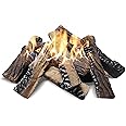 Large Gas Fireplace Logs, Set of 10 Ceramic Logs for Gas Fireplace, Artificial Realistic Firewood Logs, Indoor Outdoor Gas Logs for Fireplace Firepit, Ventless & Vent Free