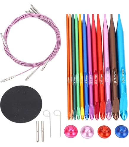 Kit Crochets Tunisiens Interchangeables 3mm-10mm - Aiguilles En Aluminium Avec Câbles Et étui - Pour Tricot, Crochet, DIY - 12