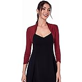 AmélieBoutik Women Ruched 3/4 Sleeve Bolero Cropped Cardigan Shrug
