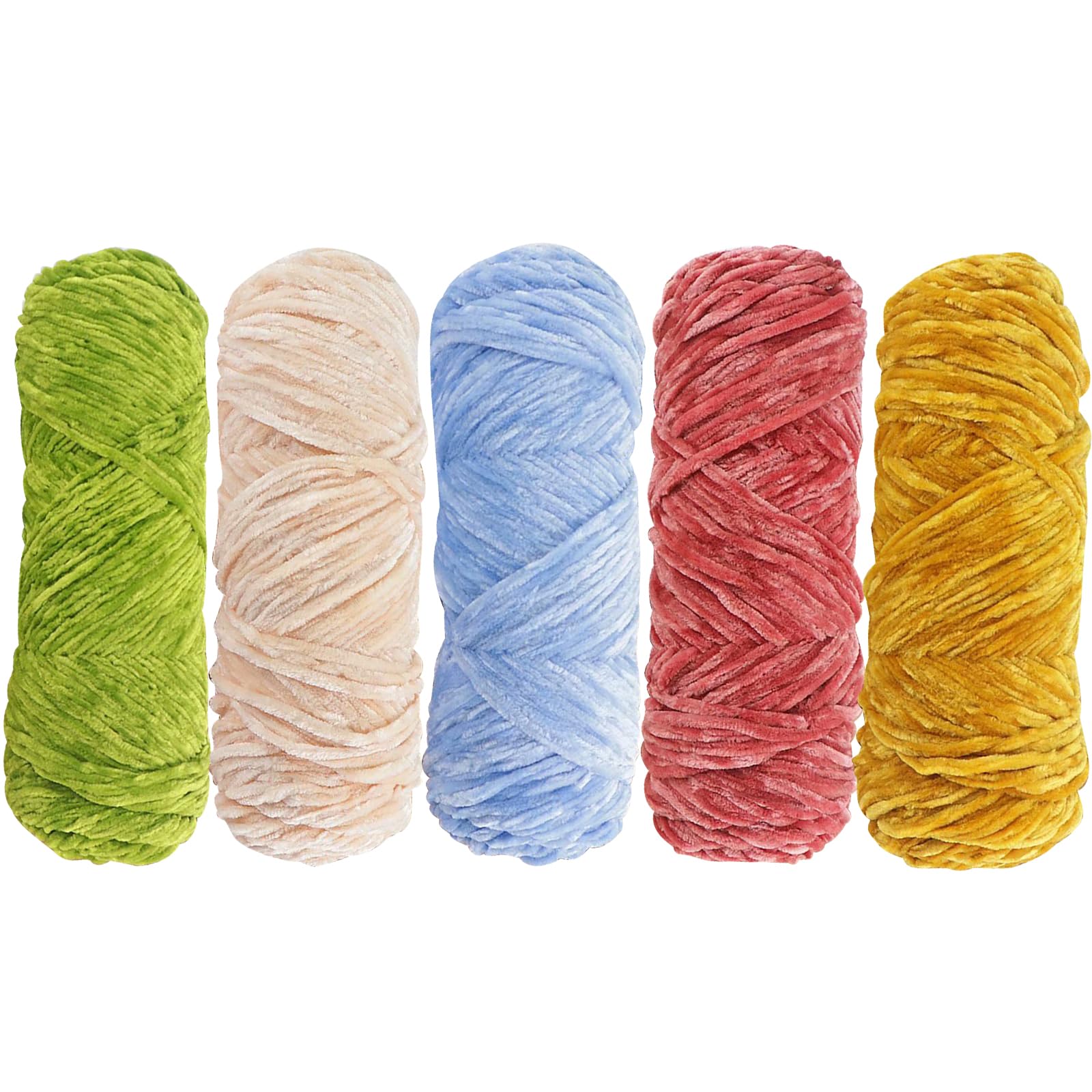 5pcs Yarn Velvet Knitting Yarn Super Soft Crochet Ball Craft Multi Colors(Pink, Yellow, Blue, White, Green), Ideal for Beginners, Kids Crafts