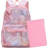 Dafelile Mesh Backpack - Large Capacity See Through School Backpacks & Beach Backpack for Girls Semi-Transparent Casual Bookbag for Teen Girls