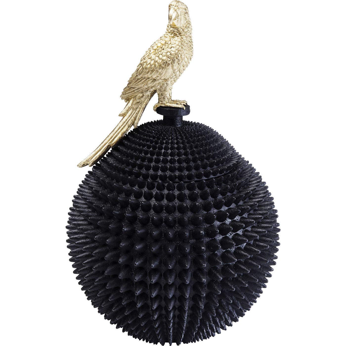 Kare Design Deco Box Parrot, Black, Gold/Black, Elegant, Bird on Spiked Structured Ball, Storage Box, Room Decor, Home Decor for Bedroom, Living Room, Hallway, 40x26x26 cm (H/W/D)