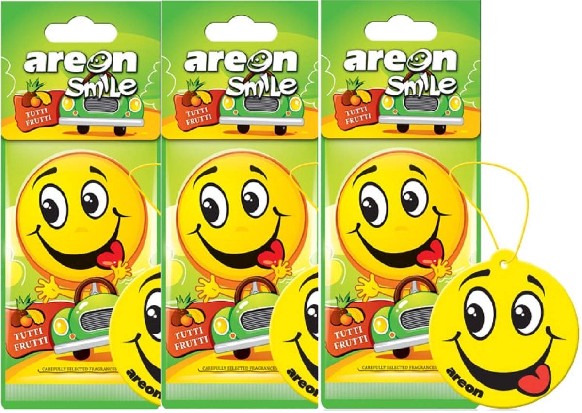 Areon Smile Dry Car Air Freshener Tutti Frutti Fun Yellow Multi Pack of 3