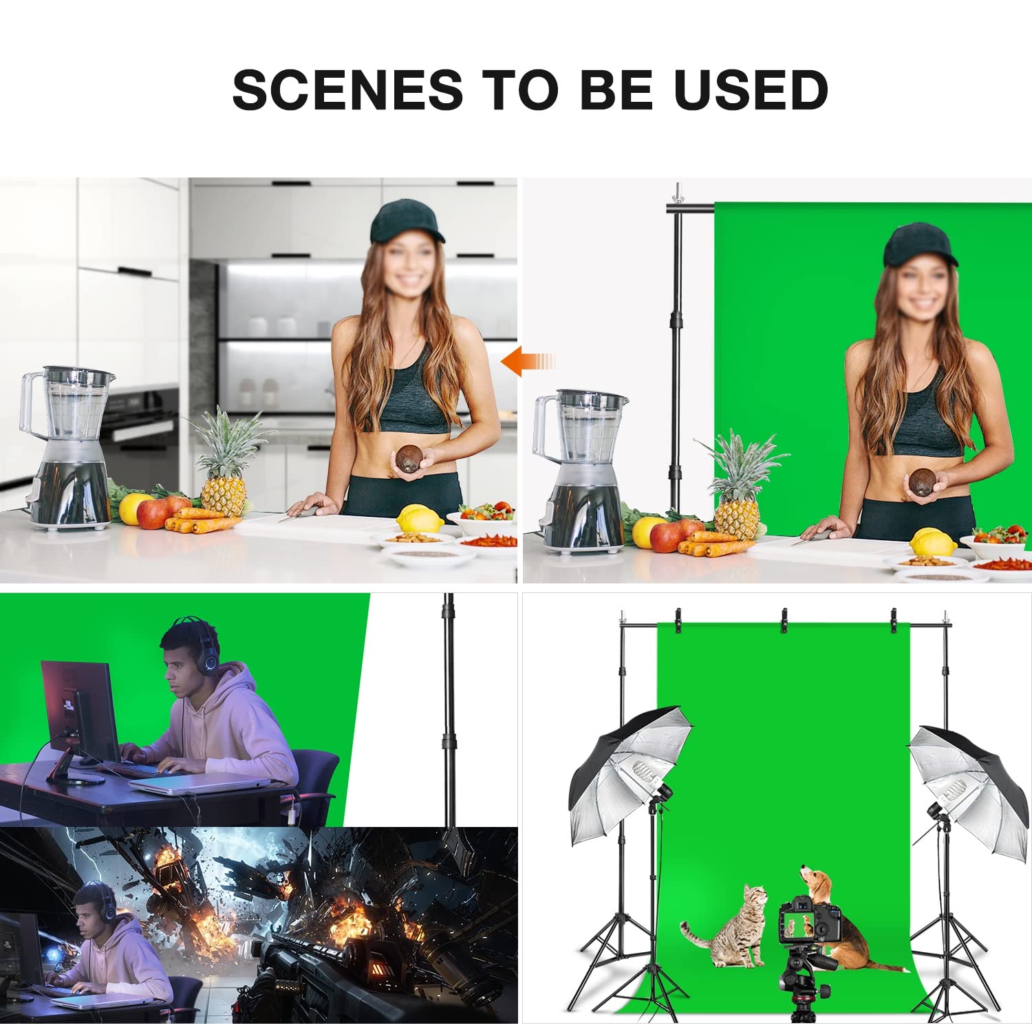 Yesker Photo Video Studio 8.5 x 10ft Green Screen Backdrop Stand Kit, Photography Background Support System with 6 x9ft Muslin Chromakey Backdrop for Portrait,Product Photography and Video Shooting