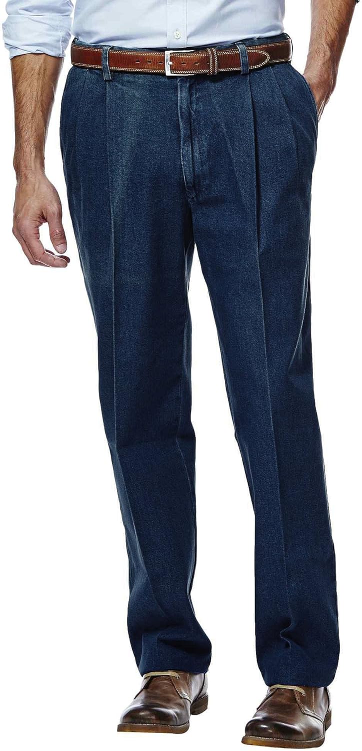 Haggar Men's BigTall Work to Weekend Expandable Waist Dark Denim Pant