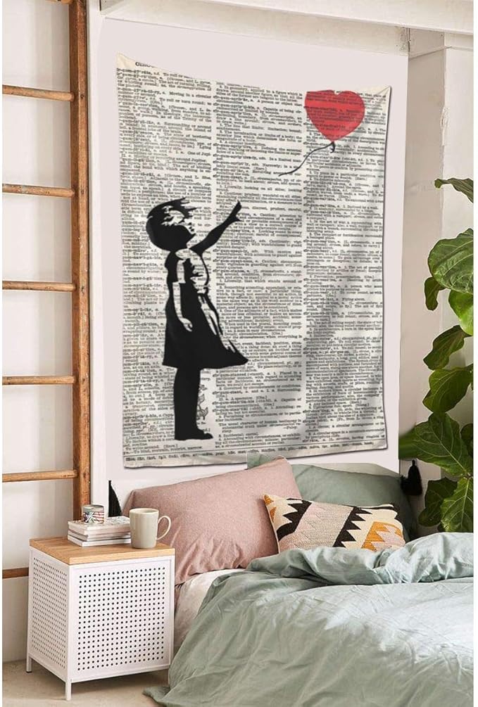 Amazon Co Jp 稲時雨 タペストリー バンクシー Girl With Balloon Red Balloon Girl Print 壁掛け 装飾布 装飾用品 新築飾り ポスター キャンバス絵画 お洒落 壁掛けキャンバス 壁掛け装飾 フレーム インテリア 背景絵画 壁アート ホーム キッチン