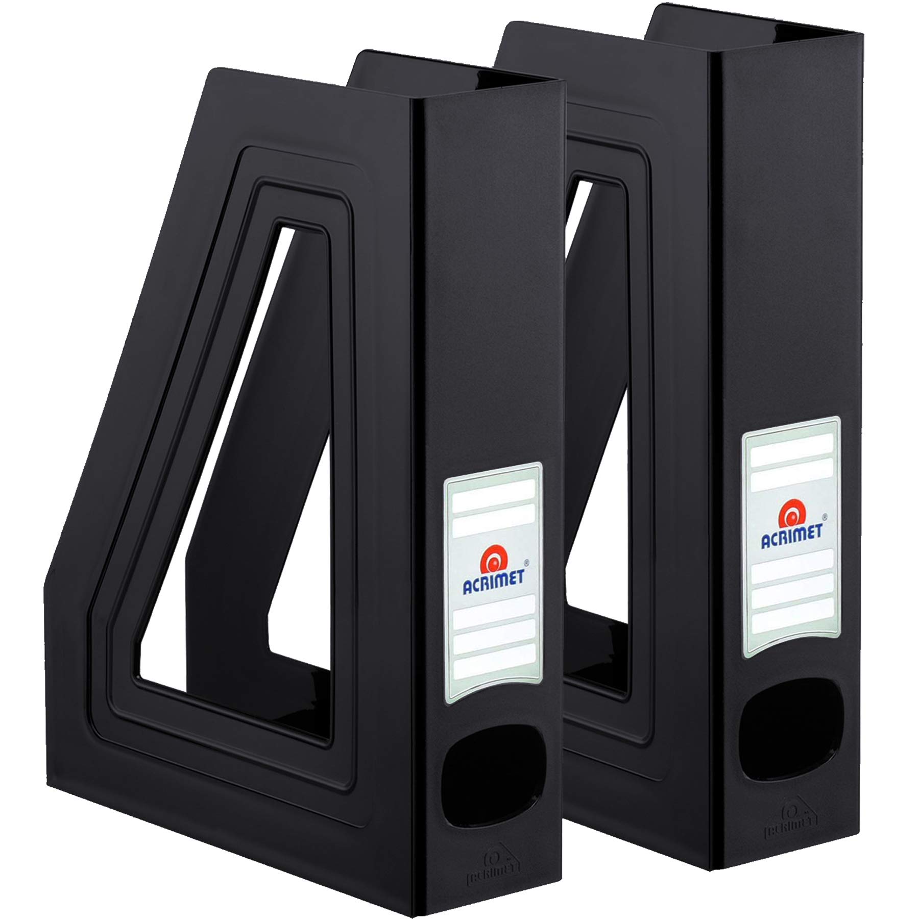 Acrimet Magazine File Holder – Vertical Rack for Documents, Folders and Mail, Durable Plastic Desk Organizer for Office & Home, Black (2 Pack)