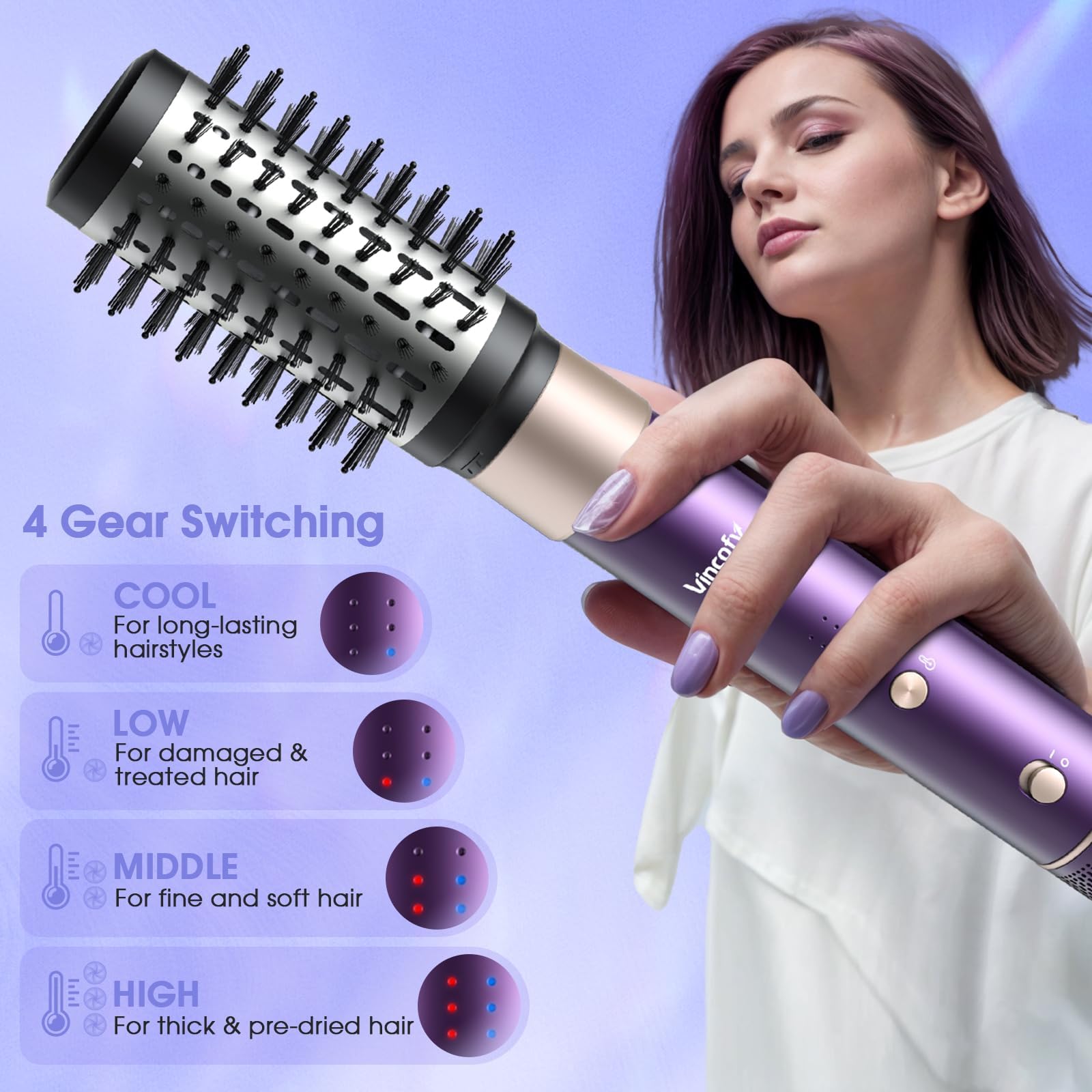 7-in-1 Hair Dryer Brush and Hair Styler Set – Fast Drying, Curling, Straightening & Volumizing – Hot Air Styling Tool with No Heat Damage – for All Hair Types – Lavender