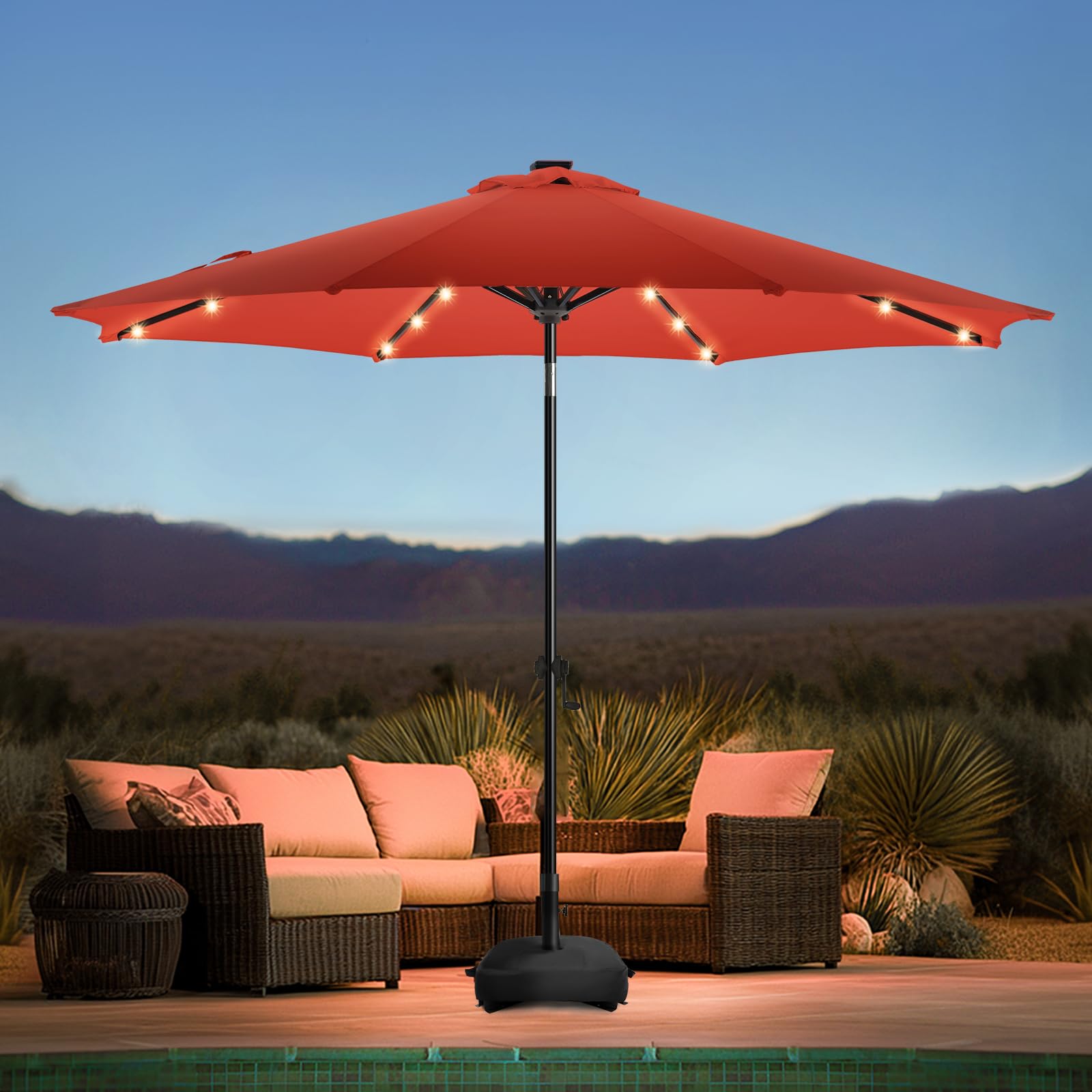 Photo 1 of ****************MISSING BASE AND BOTTOM PART OF POLE****************
wikiwiki 10FT Solar Led Patio Umbrella with Base, Sturdy Outdoor Market Umbrella for Deck, Pool, Garden w/Tilt, Crank, 32 LED Lights, Red