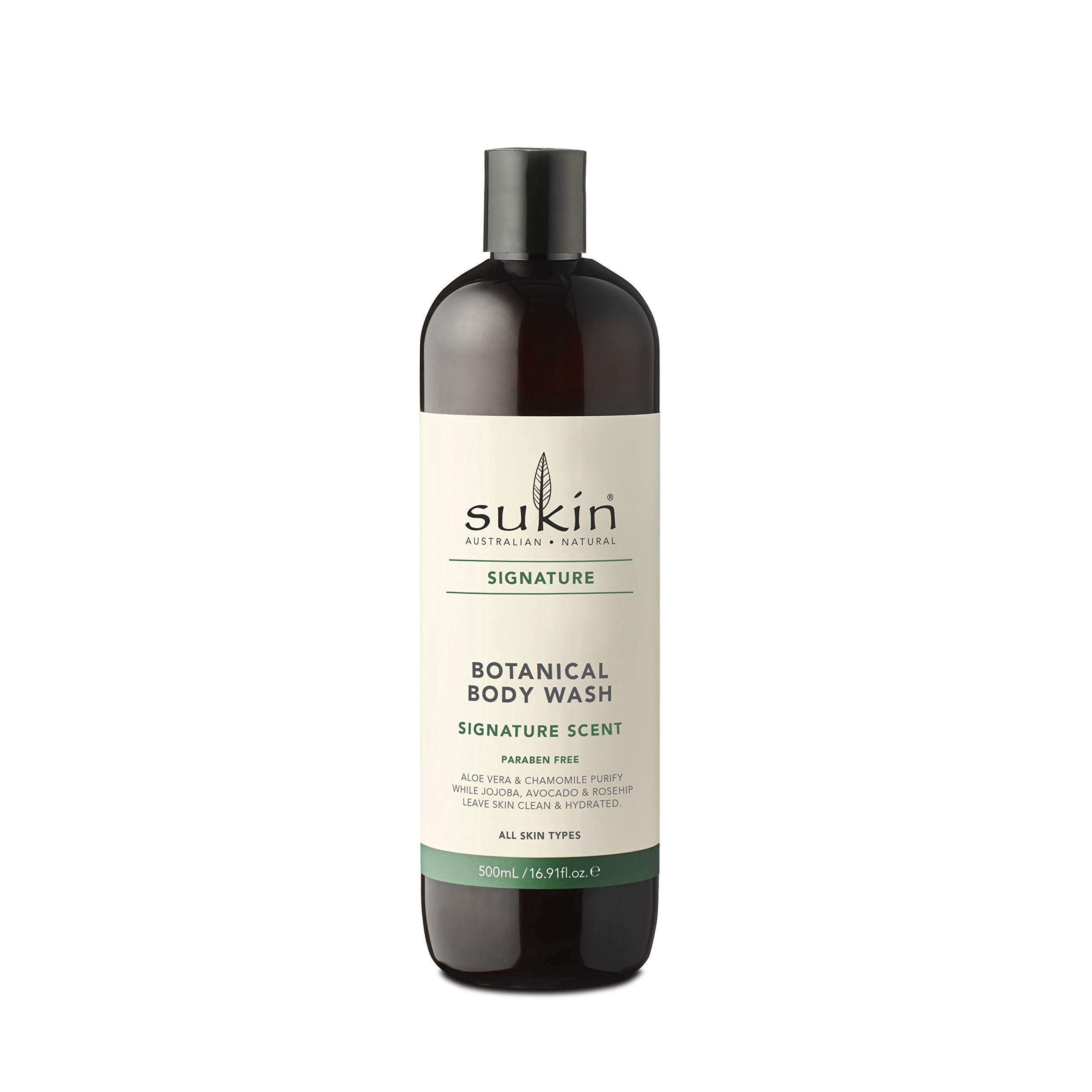 Sukin Signature Soap-Free Botanical Body Wash 500ml - gently cleanses and purify the skin without drying - with Aromatic Botanicals and Essential Oils; cruelty free & vegan friendly.