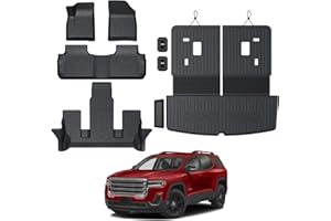 GALVAGNITE Floor Mats for 2017-2023 GMC Acadia (6-seat), All Weather TPE 2-in-1 Cargo Mat with Backrest Mat for Acadia Accessories