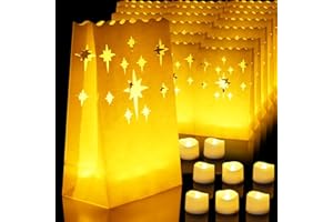 Homemory Luminary Bags with Flameless LED Tealights, 24 Bags, Warm White Lights, Electric Tea Candles for Wedding, Party, Christmas, 150+ Hours