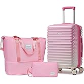 LARVENDER Carry on Luggage 22x14x9 Airline Approved, Expandable 20 Inch Hardside Suitcase with Wheels TSA Lock, PC+ABS Lightweight Carry on Suitcases for Women, Peach Sparkling (20/DB/TB)