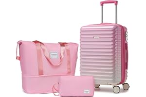 LARVENDER Carry on Luggage 22x14x9 Airline Approved, Expandable 20 Inch Hardside Suitcase with Wheels TSA Lock, PC+ABS Lightweight Carry on Suitcases for Women, Peach Sparkling (20/DB/TB)