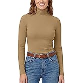 Zengjo Turtleneck Shirt Women-Ribbed Long Sleeve Tops Slim Fitted Base Layer Soft Stretch