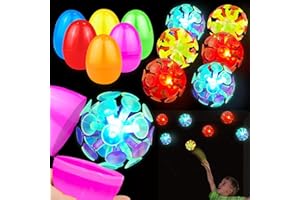AMENON 12 Pcs Easter Basket Stuffers Toys for Kids, 6 Pcs 3" Jumbo Easter Eggs + 6 Pcs Light Up Suction Cup Balls, Easter Stress Relief Fidget Toys Tossing Stick Ball Indoor Outdoor Easter Party Favors