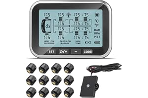 Tyona RV Tire Pressure Monitoring System, (0-199PSI) TM6 TPMS 4.5-inch Screen with 12 Sensors, 6 Alert Modes, Signal Booster, Long Distance Signal Transmission, for RV Trailer Truck (12 Sensors)