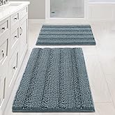 Non Slip Thick Shaggy Chenille Bathroom Rug Mat Set Extra Soft and Absorbent Striped Floor Rugs, 2 Piece, Machine-Washable
