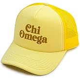 Sorority Shop Chi Omega Baseball Cap - Mesh Trucker-Style Hat, Padded Front Panel and Snap Closure, Chi Omega Gifts for Women Yellow
