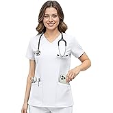 NY Threads Scrub Tops for Women Soft Stretch V-Neck Medical Scrub Top with Pockets