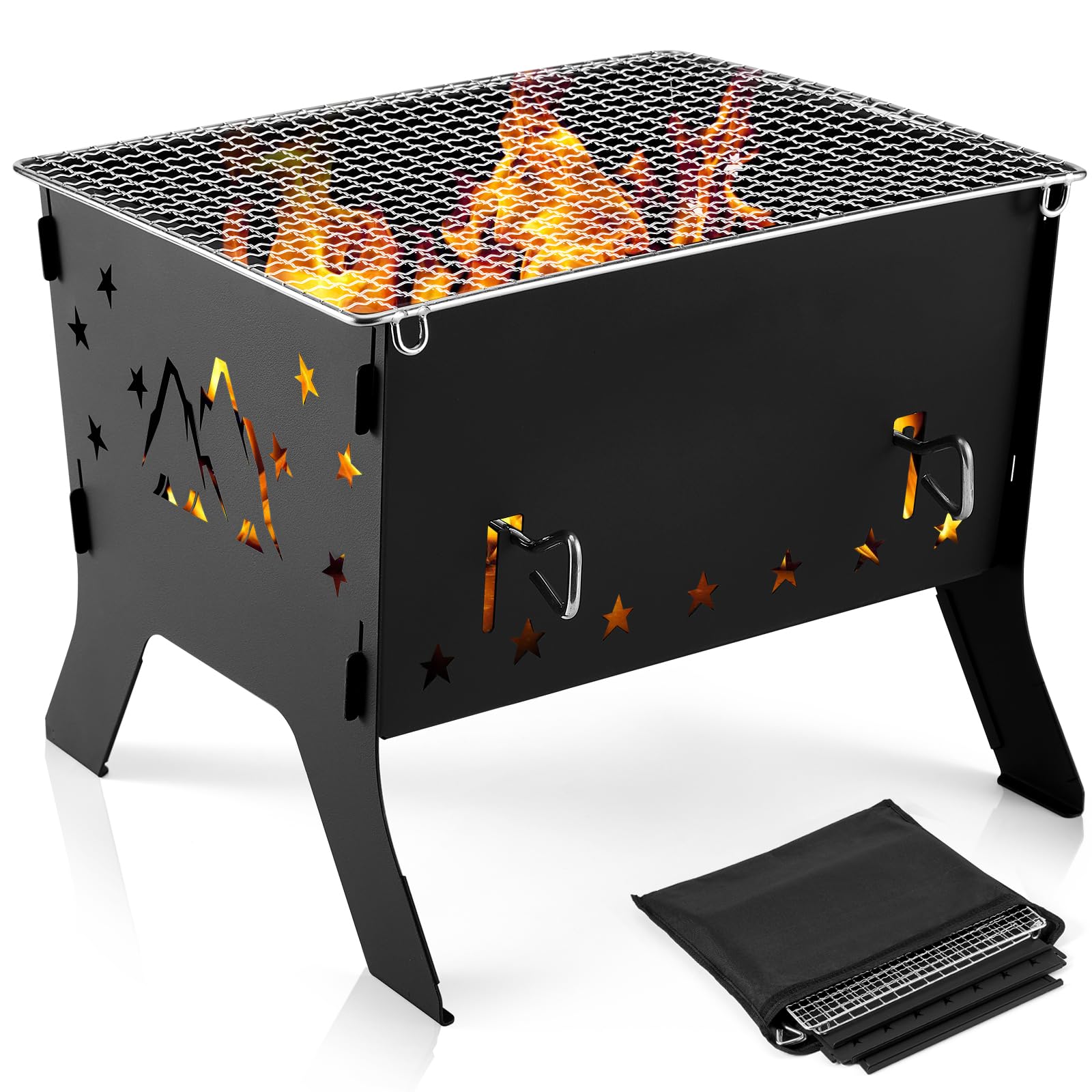 Photo 1 of Odoland Camping Grill Portable Folding Charcoal Grills Backpacking BBQ Grill Campfire Grill with Carry Bag for Outdoor Cooking Hiking and Picnic