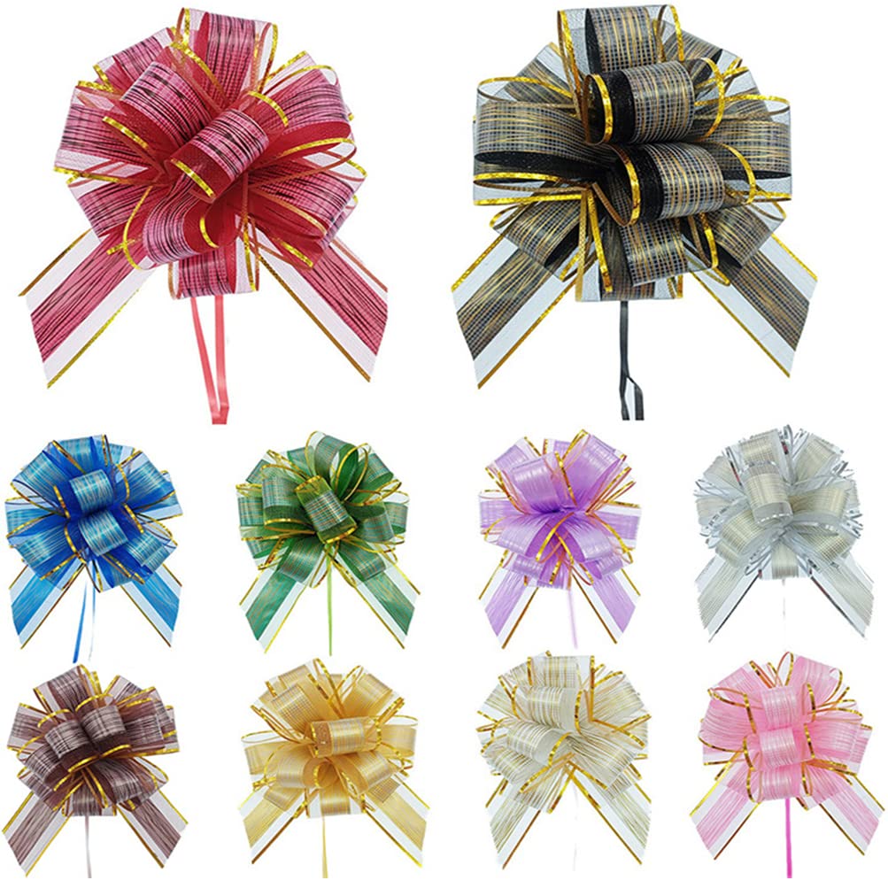 10 Pack 6 Inch Mixed Colour Satin & Organza Pull Bows, Large Florist Gift Bows for Gift Wrapping Wedding Party Christmas DIY Craft Decorations