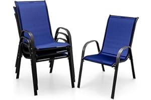 Giantex Patio Chairs Set of 4, Stackable Outdoor Dining Chairs with Breathable & Quick-Dry Fabric & Armrests for All Weather,