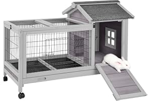 Aivituvin Rabbit Hutch Indoor Bunny Cage Outdoor Bunny House with Wire Floor Leakproof Plastic Tray