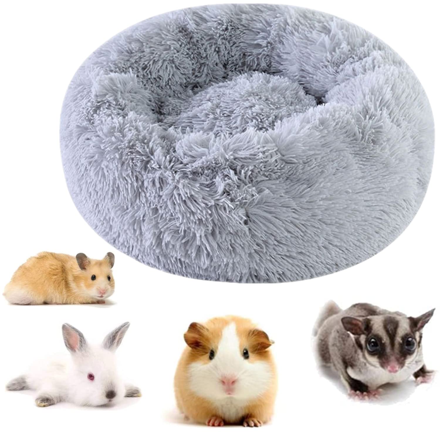 bangminda Guinea Pig Bed Hamster Bed House Soft Plush Pet Bed Winter Small Animal Cage Mat for Guinea pig Ferret Hedgehog Chinchilla Bearded Winter Nest Round Doughnut Cushion (Grey, 30cm)