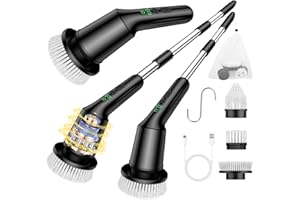 CTMAST Electric Spin Scrubber for Cleaning Bathroom, Shower Scrubber Cordless Cleaning Brush with IPX7 Waterproof & 2 Speed, 3 Brush Heads, Bathroom Cleaning Supplies for Toilet Shower Tub Black