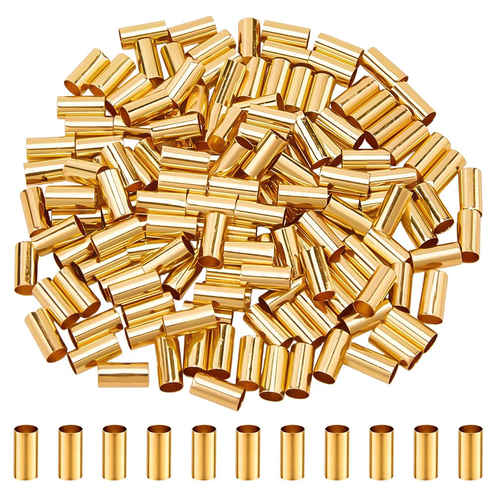 PH PandaHall 150 pcs 10mm Column Brass Tube Beads Ring Macrame Bead Spacer Beads with 4.5mm Hole for DIY Sewing Craft and Macrame Wall Hanging Plant Holder Craft, Golden