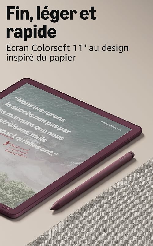 Kindle Scribe Colorsoft 32 Go (nouvelle génération) : écran couleur 11" effet papier, éclairage avant ; fin, léger, puissant ; écrivez dans le carnet, les documents et les livres (graphite)