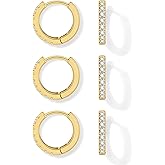 micuco 3 Pairs Small Hoop Earrings Tiny Cartilage Earrings for Women Cubic Zirconia Earrings Huggie Hoop Ear Piercing Earrings for Men 8mm 10mm 12mm